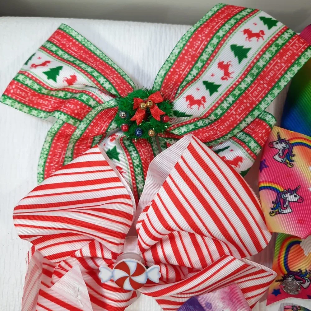 JoJo Siwa bow set of 6 Christmas tie dye cats mermaid unicorns rainbow barrettes